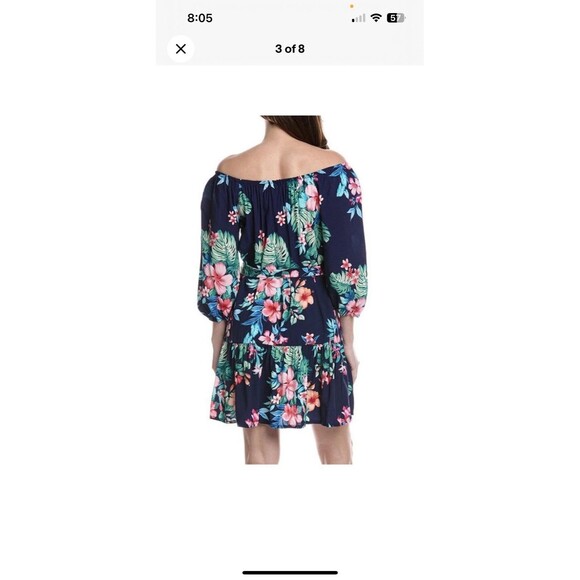 Tommy Bahama Flora Off Shoulder Dress Coverup XS Navy Belt Tropical Hawaiian NWT - Picture 3 of 16